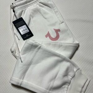 True Religion White Sweatpants with Pink Emblem Size women’s Small